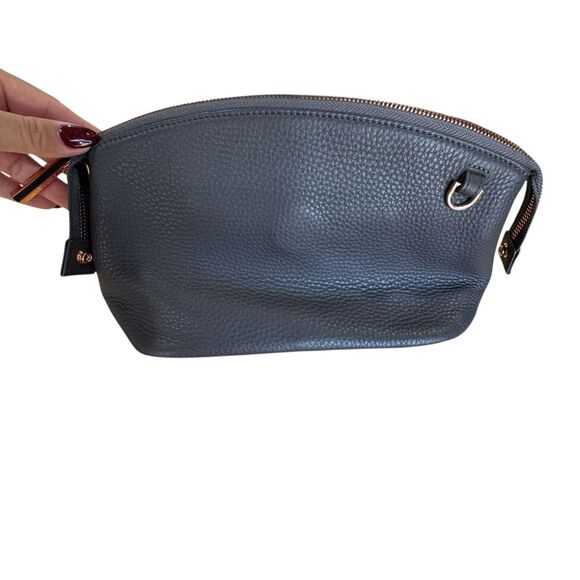 Dagne Dover Lola Gray Pebbled Leather Cosmetic Zip Pouch Makeup Toiletry Bag - Picture 2 of 13